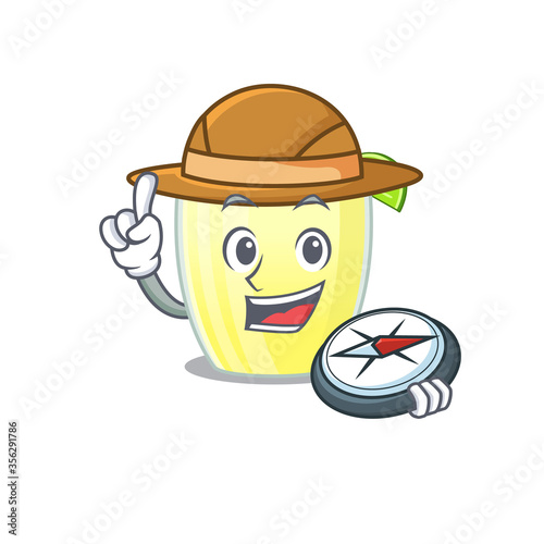 mascot design concept of daiquiri cocktail explorer using a compass in the forest