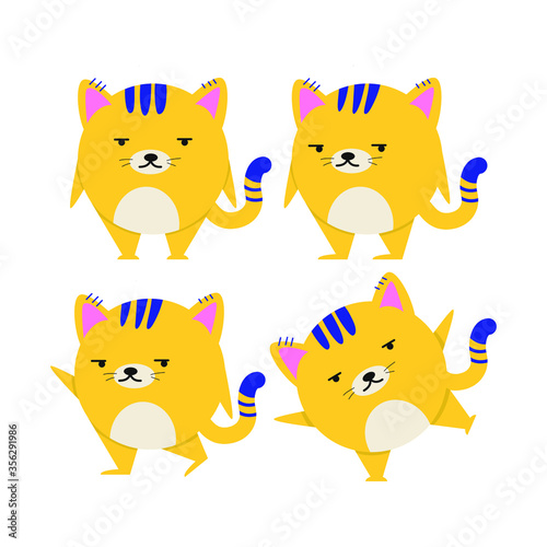 Cute cat character set vector illustration in colorful, modern, flat style
