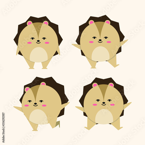 Cute Hedgehog character vector illustration set in cartoon, flat style