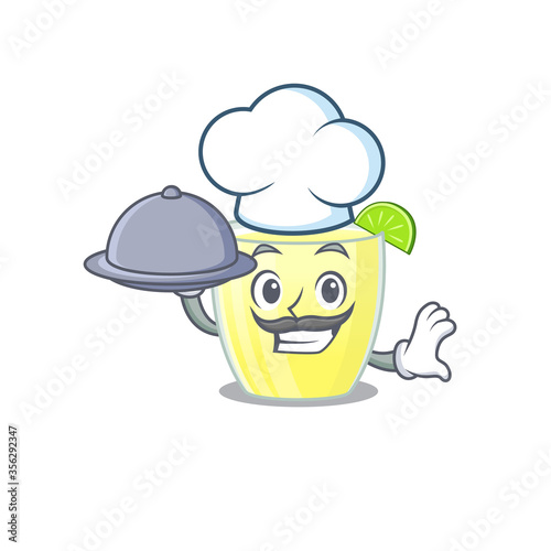 mascot design of daiquiri cocktail chef serving food on tray © kongvector