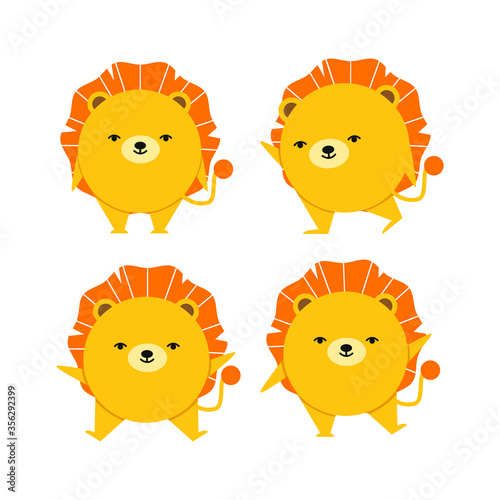 Cute Lion character vector illustration set for kids in modern, adorable, flat style