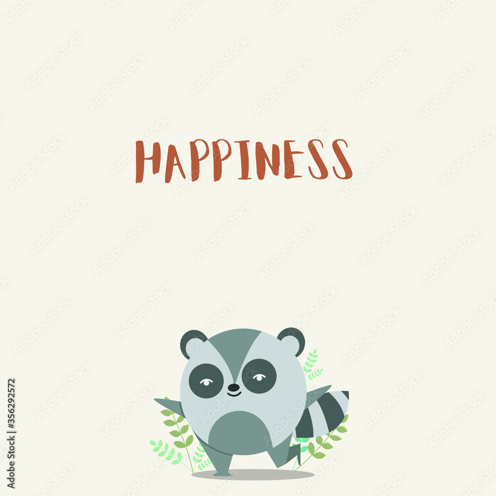 Fototapeta premium Happy Little Raccoon post card design, Raccoon vector illustration