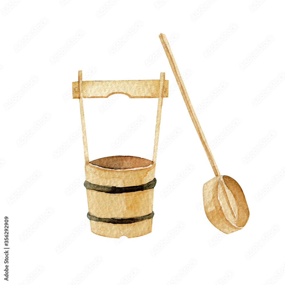 お墓参り柄杓手桶水彩イラストstock Illustration Adobe Stock