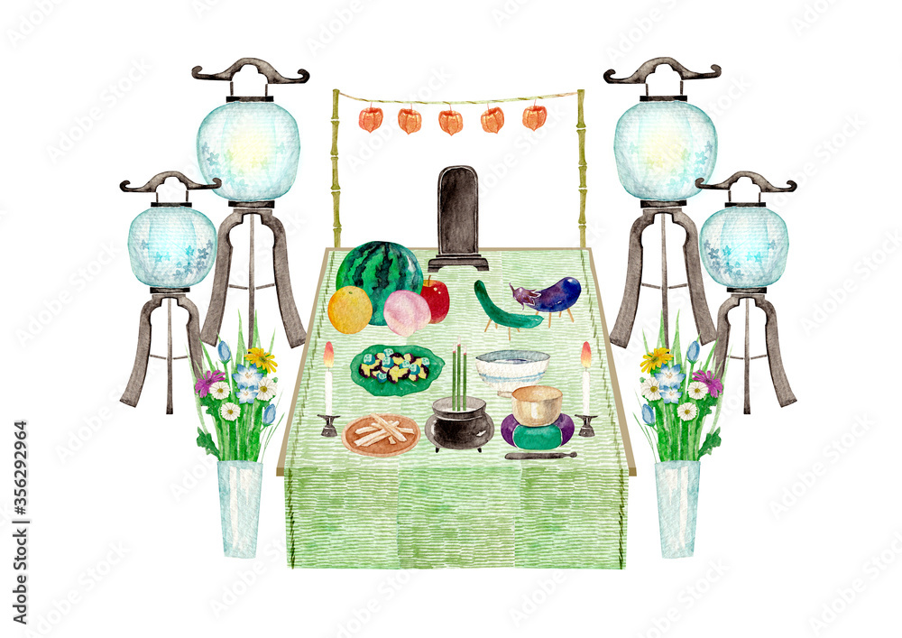 お盆 精霊棚 夏 水彩 イラスト Stock Illustration Adobe Stock お盆 精霊棚 夏 水彩 イラスト Stock Illustration Adobe Stock