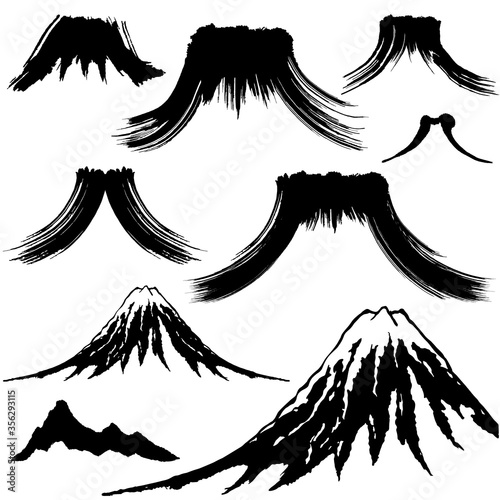 山　手書き　毛筆イラスト