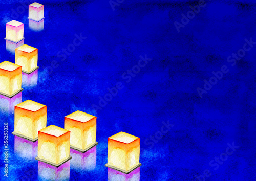 灯籠流し お盆 背景 フレーム 水彩 イラスト Stock Illustration Adobe Stock