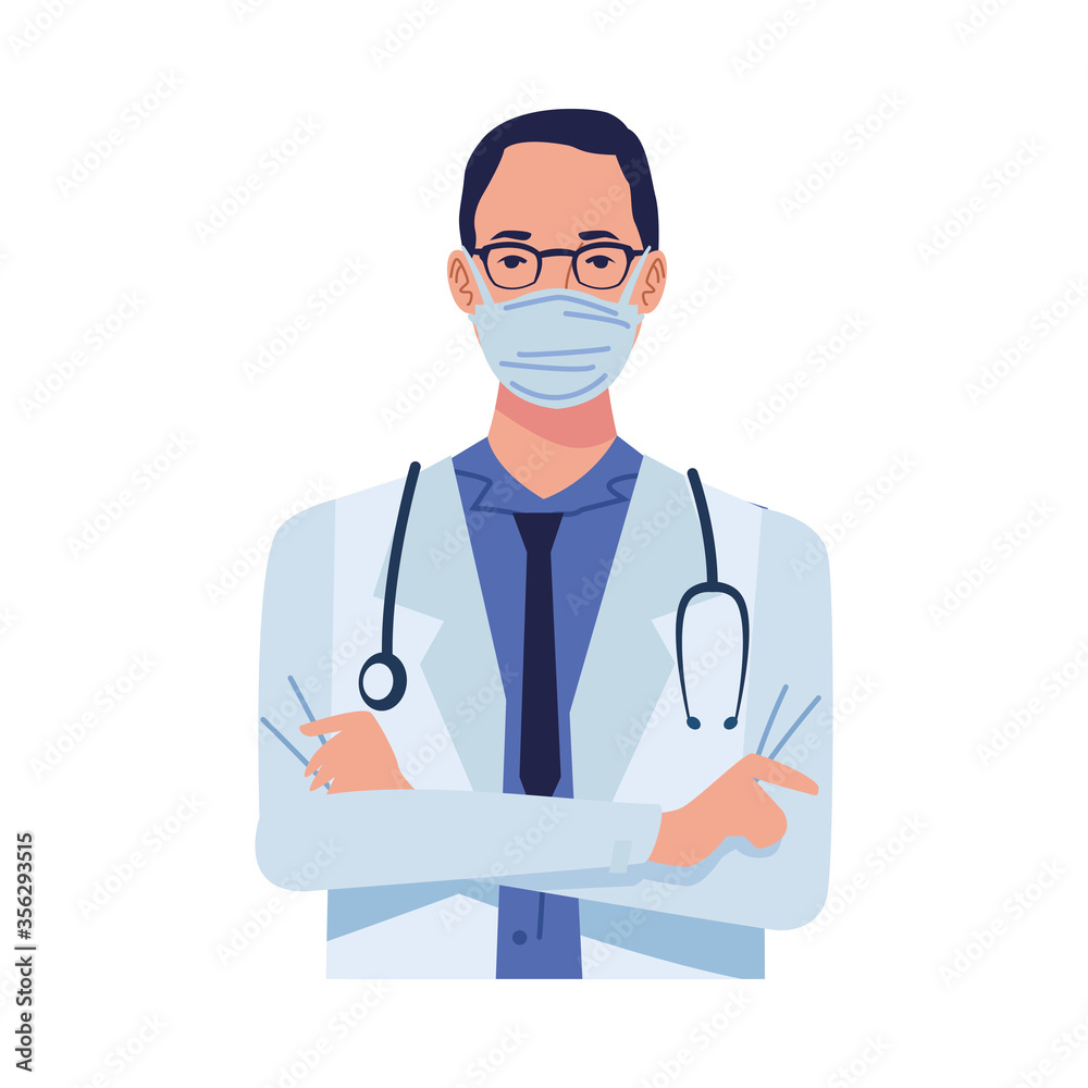 male doctor wearing medical mask with stethoscope