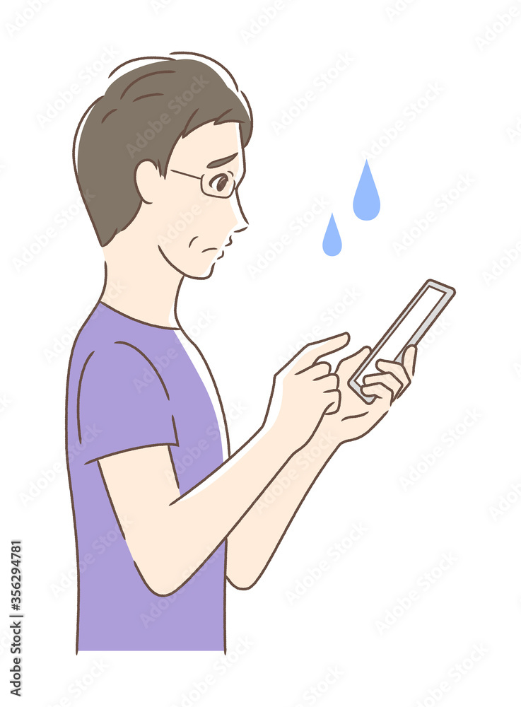 スマホを操作して不安な男性の横顔 スマホを操作して不安な男性の横顔