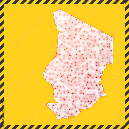 Chad closed - virus danger sign. Lock down country icon. Black striped border around map with virus spread concept. Vector illustration.