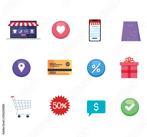 Icon set design of Shopping online ecommerce market retail and buy theme Vector illustration