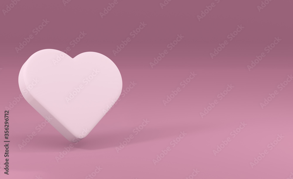 Illustration. White volumetric heart on a pink background. 3d render. Element for design, greeting cards, greetings.