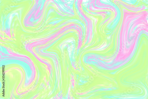 Lime green liquid color illustration. Pastel multicolored digital texture. Smudged paint cover template.