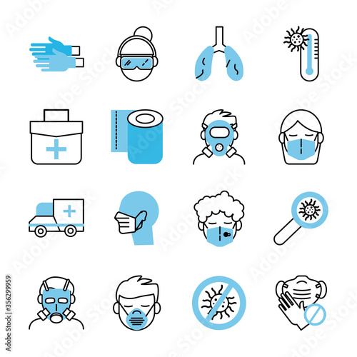 bundle of covid19 and equipment protection icon