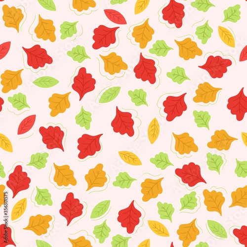 Autumn leaves seamless pattern. Colorful oak leaf background. Vector design for textile  wrapping paper.