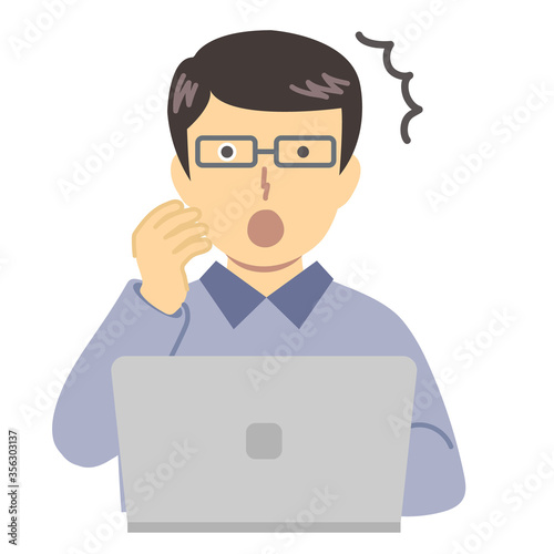 
青い服の男性/驚き