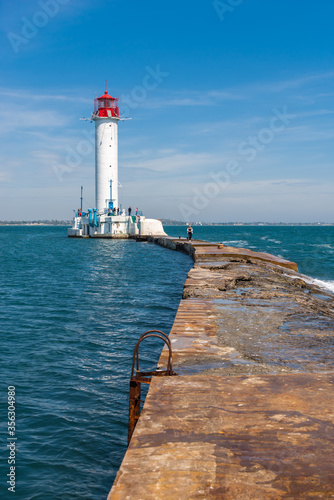 Vorontsov Lighthouse in Odessa Harbor, Ukraine © multipedia