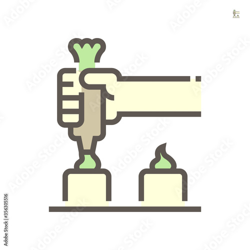 Icing tips with cream in food processing industry vector icon design on white background, 64x64 pixel perfect and editable stroke.