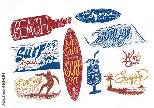 set of surfing beach typographies