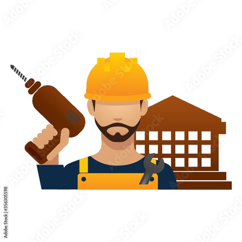 construction worker with hand drill machine © captainvector