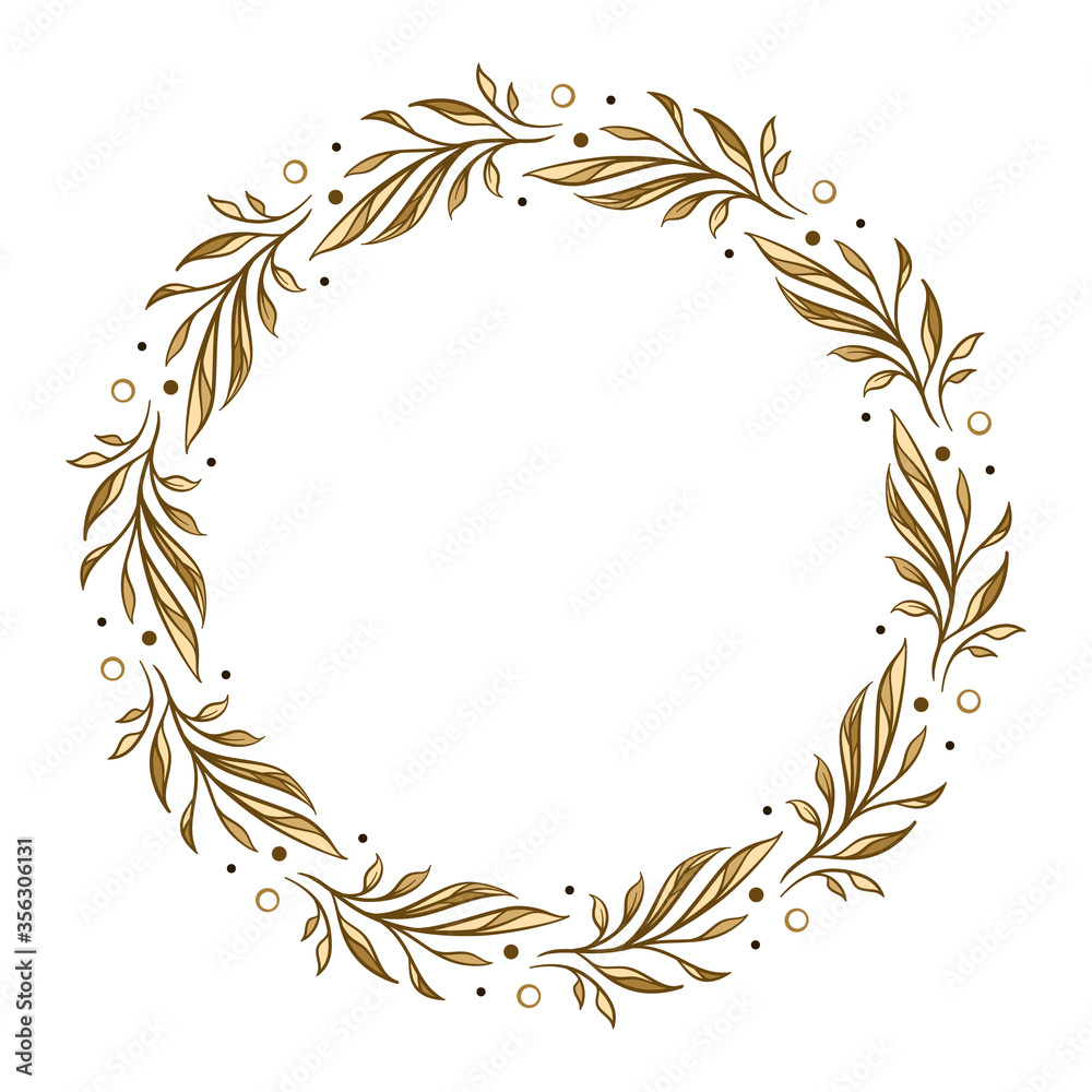 Vector round floral frame on a white background. Isolated botanical elements wreath.