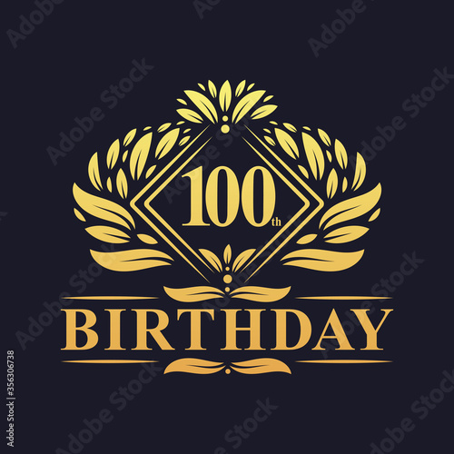 100 years Birthday Logo, Luxury Golden 100th Birthday Celebration.