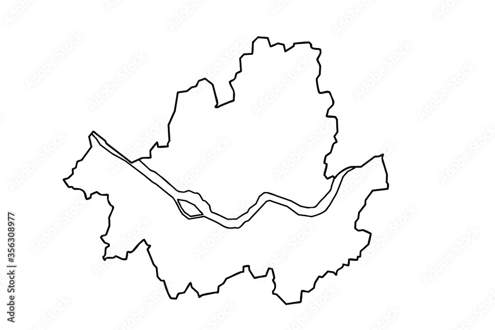 Seoul map with Han gang river. Vector line art illustration.