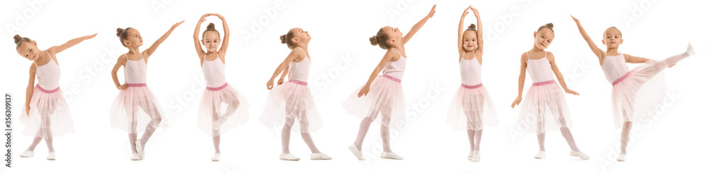 Cute little ballerina on white background - obrazy, fototapety, plakaty 