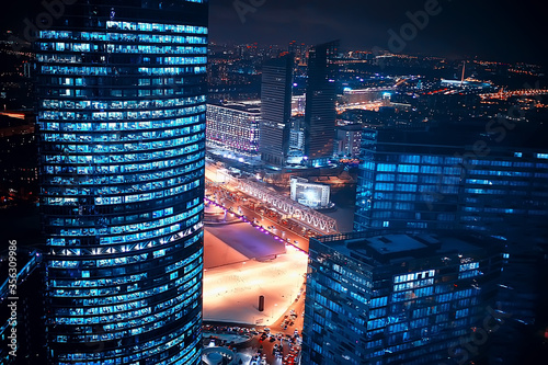 Photography landscape skyscrapers night / business center in a night landscape, winter light