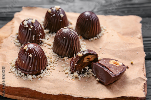 Tasty chocolate candies wit...