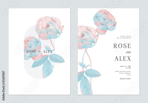 Floral wedding invitation card template design, pastel roses on white