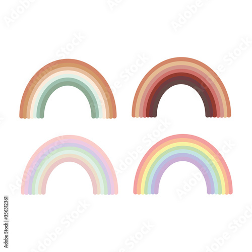 rainbow set in vector flat style, boho, gentle pastel cute collection