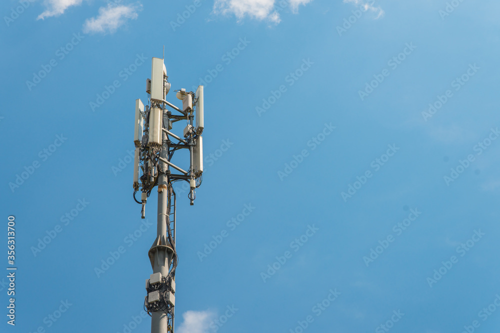 3G, 4G, 5G Fast speed Wireless internet connection communication station on the cloudy dramatic sky. copy space for text