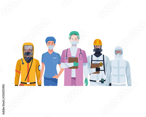 doctors staff wearing medical masks and biosafety suit