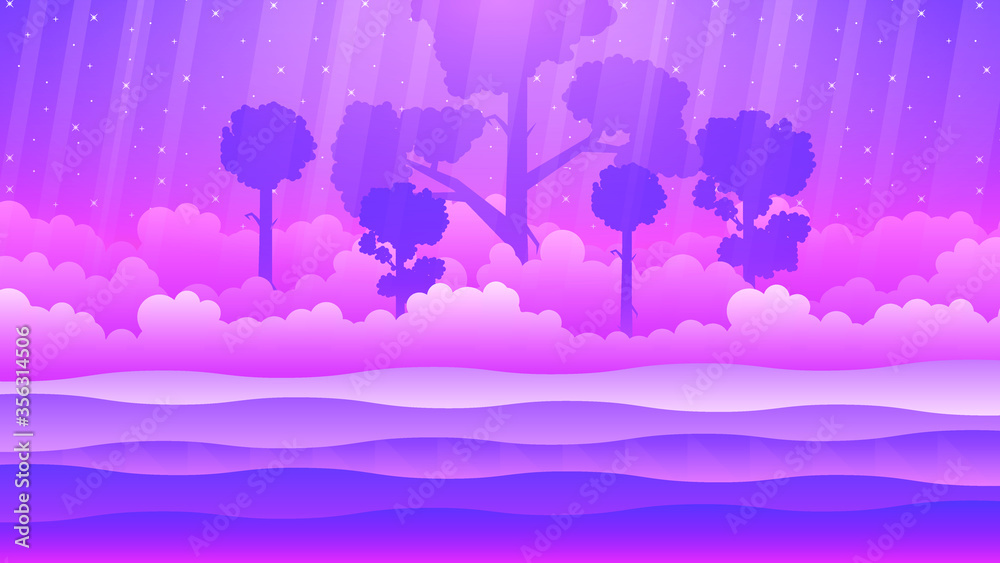 Abstract Purple Water Ocean Sea Nature Background Vector With Trees