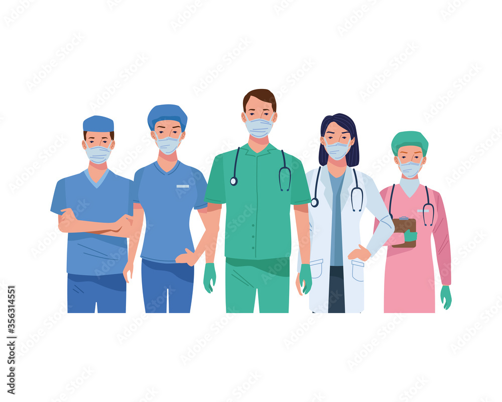 doctors staff wearing medical masks characters doctors staff wearing medical masks characters