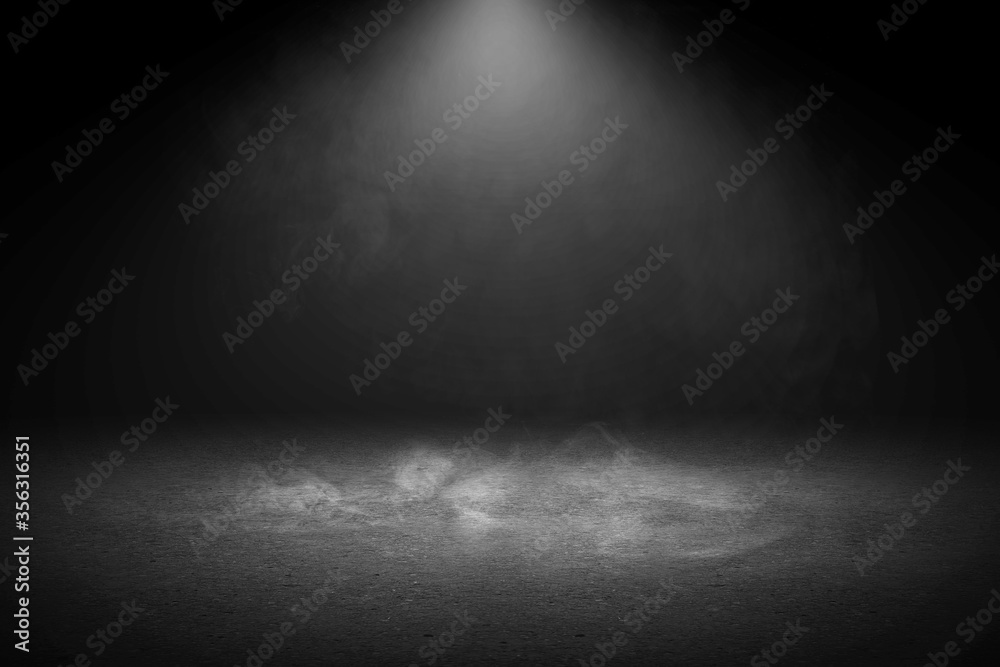 Concrete floor with smoke and light