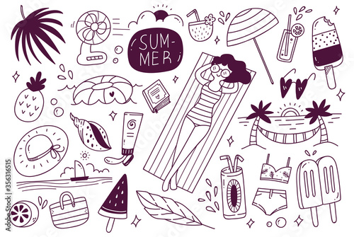 Set of summer doodle on white background
