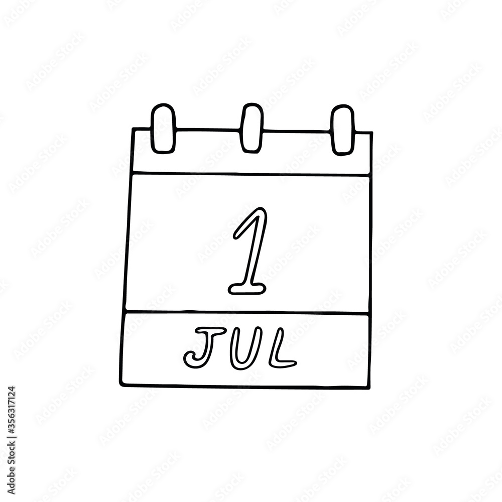 calendar hand drawn in doodle style. July 1. Day, date. icon, sticker, element, design. planning, business holiday calendar hand drawn in doodle style. July 1. Day, date. icon, sticker, element, design. planning, business holiday