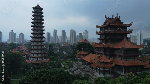 Aerial photography of temples in the city