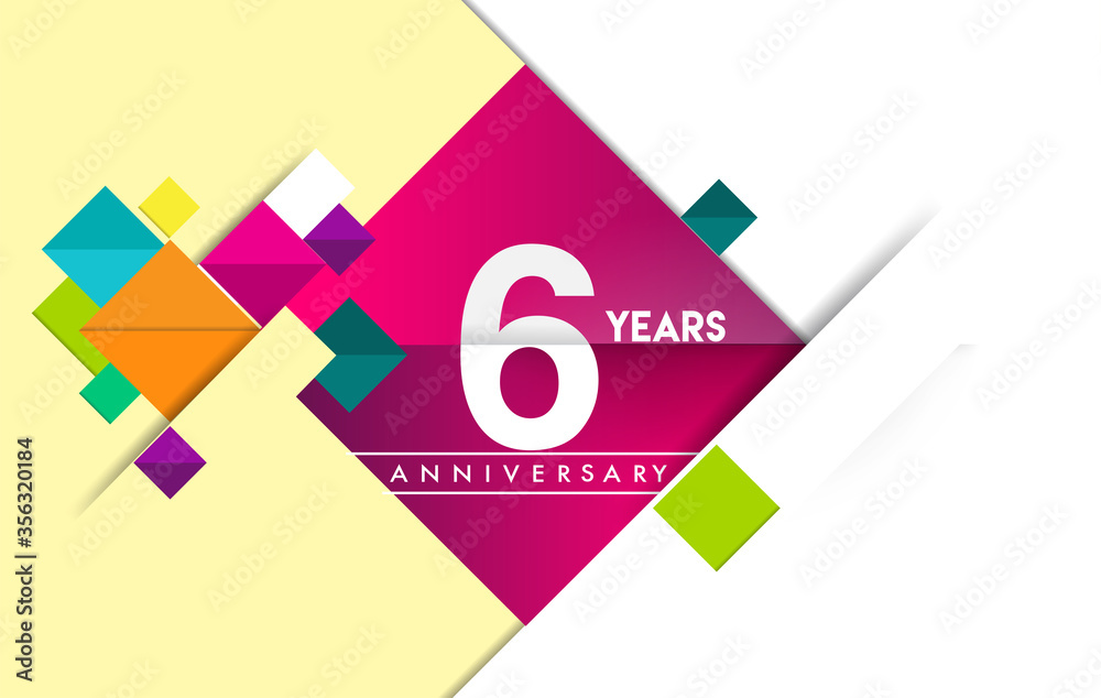 6th years anniversary logo, vector design birthday celebration with colorful geometric isolated on white background. 6th years anniversary logo, vector design birthday celebration with colorful geometric isolated on white background.