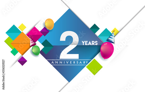 2nd years anniversary logo, vector design birthday celebration with colorful geometric isolated on white background.
