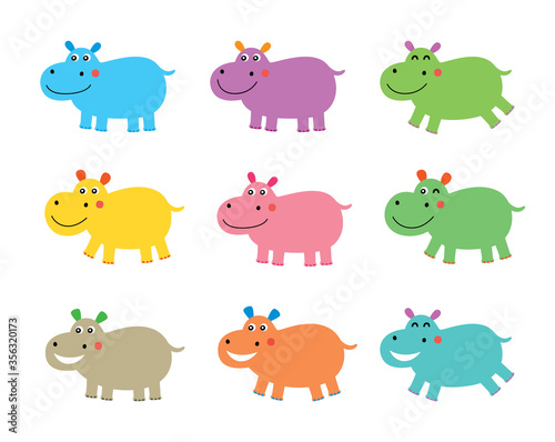 cute pretty hippo vector set