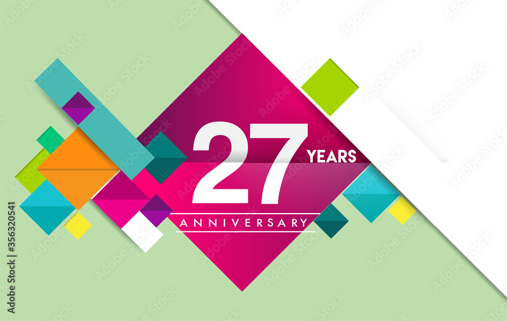27th years anniversary logo, vector design birthday celebration with colorful geometric isolated on white background.