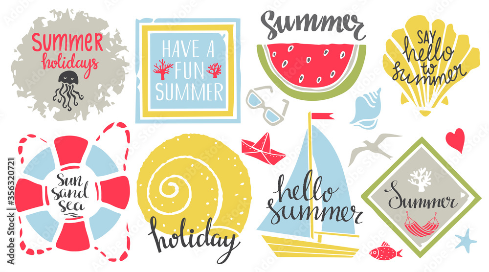 Summer holidays logo, icons, signs