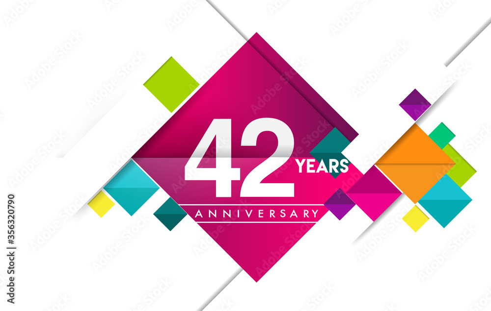 42nd years anniversary logo, vector design birthday celebration with colorful geometric isolated on white background.
