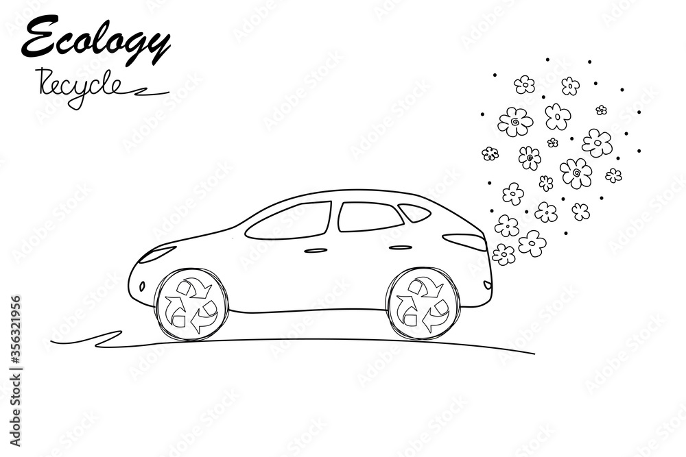 Electric car on a white background.