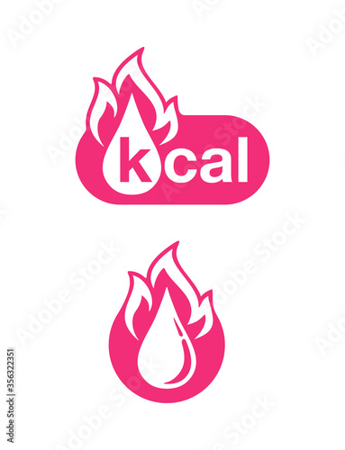 kcal sign - kilocalorie icon for food products cover designation - fat burning visualization - isolated vector element
