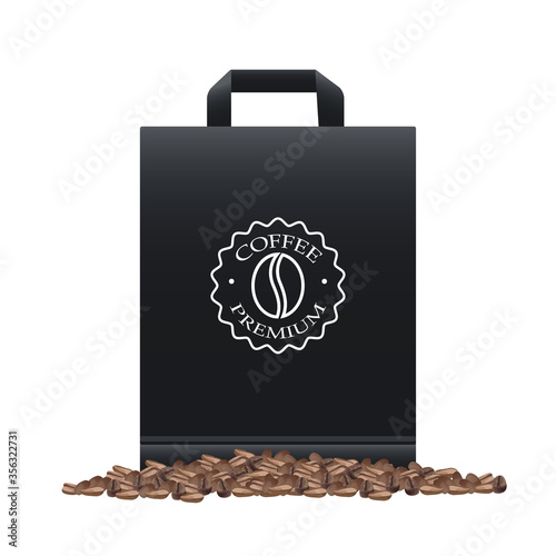 coffee shop elegant black shopping bag and grains