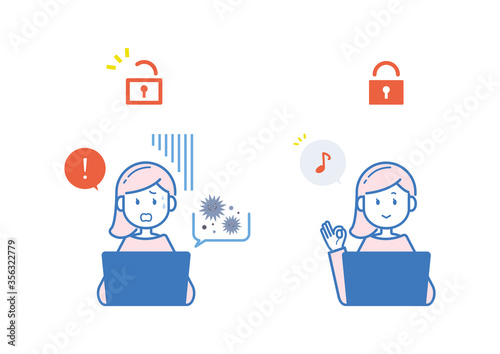 セキュリティ対策の有無のイラストセット