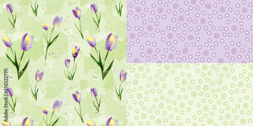AS_Pattern_set_Floral_Tulip_Allover_Print_Eyelet_Fabric_Pattern_Coordinated_Green_Lavender_Background